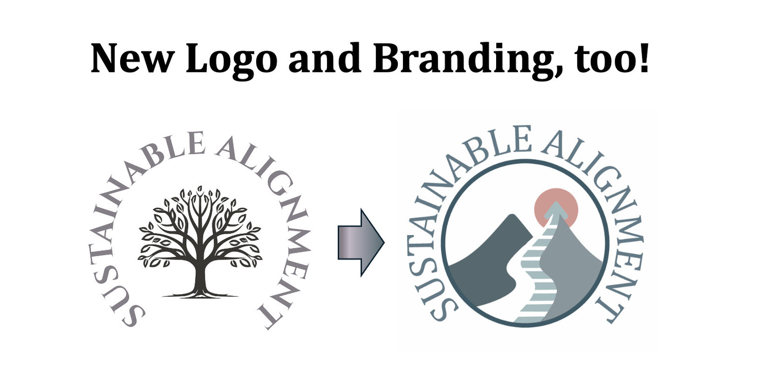 New logo for Sustainable Alignment from tree to mountain with path to the sun